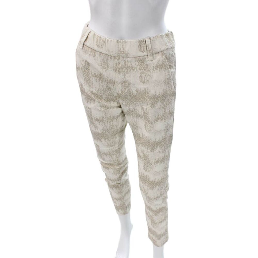 Flog Women Ankle Pants Ivory Pull On Geometric 98% Cotton Size 26